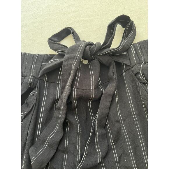 Wilfred Faun Black White Pinstripe Wide-Leg Pants Sz XS Pull-On Tie Waist - Picture 4 of 12